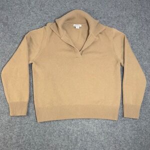Athleta Womens Merino Wool Cashmere Blend V-Neck Polo Sweater Tan Camel L 422031